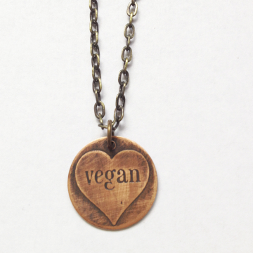 Etched Copper Vegan Heart Necklace