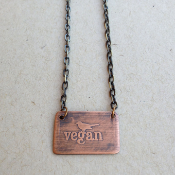 Copper Etched Necklace-Vegan Bird Pendant